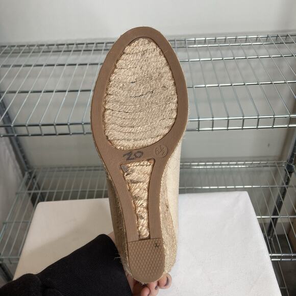 J‎ Crew Women's Cream Canvas Espadrille Wedges Size 6.5 Coastal Preppy Casual - Picture 4 of 6